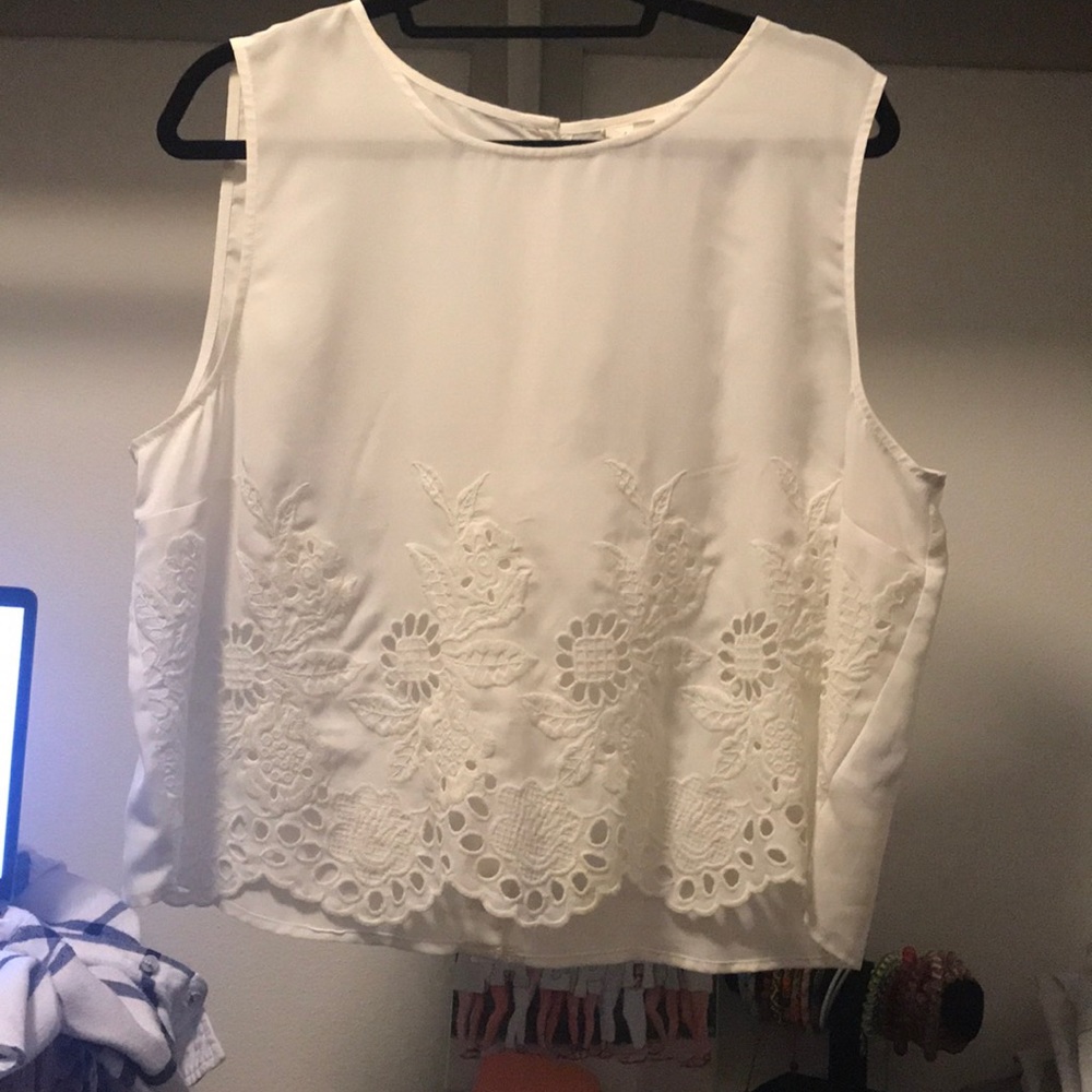 White floral cut out top